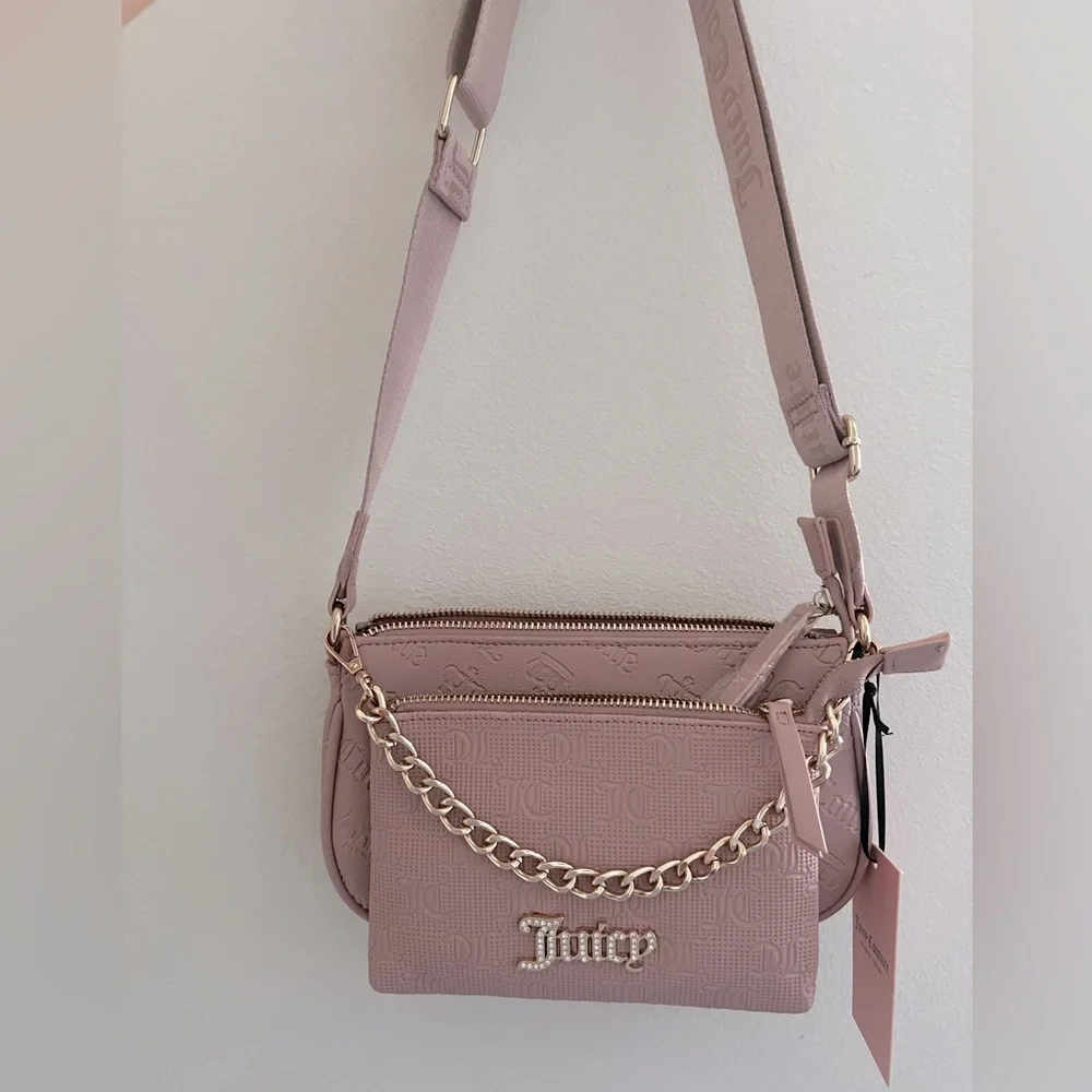 NWT Juicy Couture Pink 2 in 1 Crossbody Bag with Gold Chain - Picture 4 of 11